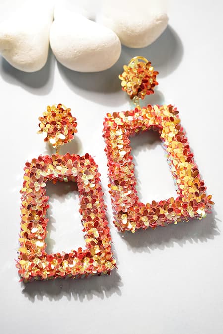 Shop_Bijoux By Priya Chandna_Gold Plated Sequins, Beads Embellished Dangler Earrings _at_Aza_Fashions