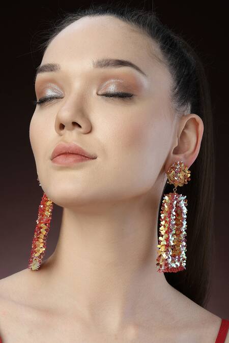 Buy_Bijoux By Priya Chandna_Gold Plated Sequins, Beads Embellished Dangler Earrings _Online_at_Aza_Fashions