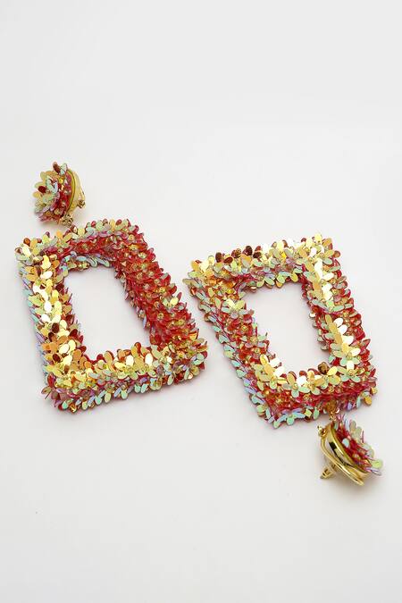 Bijoux By Priya Chandna_Gold Plated Sequins, Beads Embellished Dangler Earrings _at_Aza_Fashions