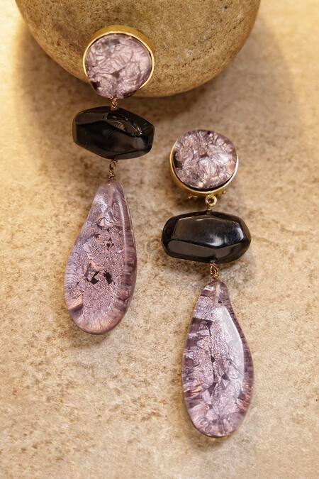 Shop_Bijoux By Priya Chandna_Grey Metallic Resin Earrings _at_Aza_Fashions