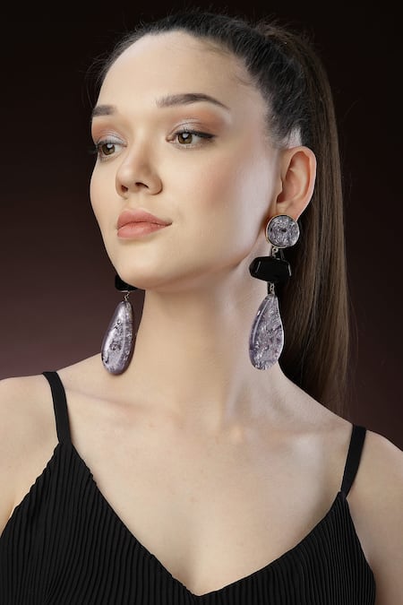 Bijoux By Priya Chandna_Grey Metallic Resin Earrings _Online_at_Aza_Fashions