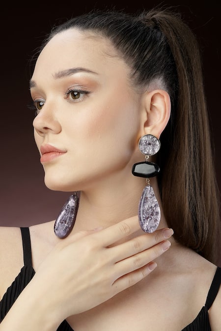 Buy_Bijoux By Priya Chandna_Grey Metallic Resin Earrings _Online_at_Aza_Fashions