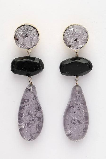Shop_Bijoux By Priya Chandna_Grey Metallic Resin Earrings _Online_at_Aza_Fashions