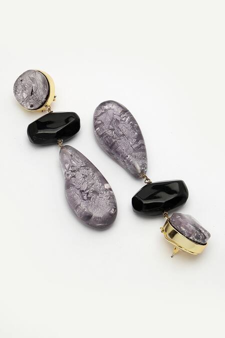 Bijoux By Priya Chandna_Grey Metallic Resin Earrings _at_Aza_Fashions