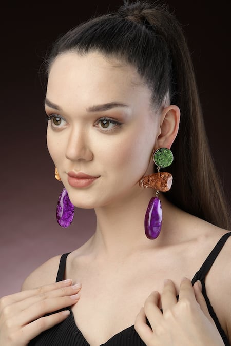 Bijoux By Priya Chandna_Purple Metallic Resin Drop Earrings _Online_at_Aza_Fashions