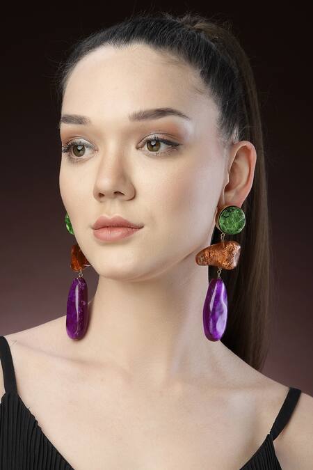 Buy_Bijoux By Priya Chandna_Purple Metallic Resin Drop Earrings _Online_at_Aza_Fashions