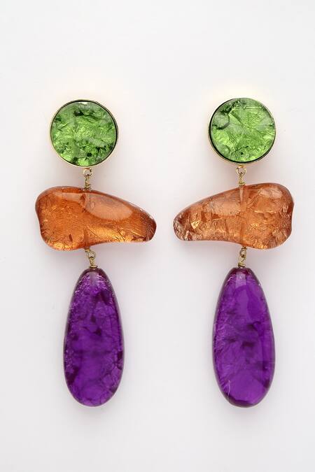 Shop_Bijoux By Priya Chandna_Purple Metallic Resin Drop Earrings _Online_at_Aza_Fashions