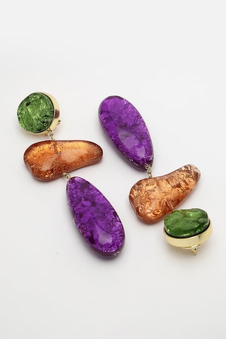 Bijoux By Priya Chandna_Purple Metallic Resin Drop Earrings _at_Aza_Fashions