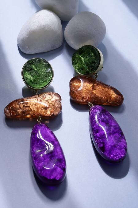 Buy_Bijoux By Priya Chandna_Purple Metallic Resin Drop Earrings 