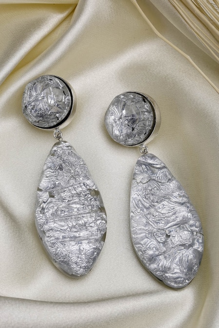 Shop_Bijoux By Priya Chandna_Silver Plated Foil Printing Resin Earrings _at_Aza_Fashions