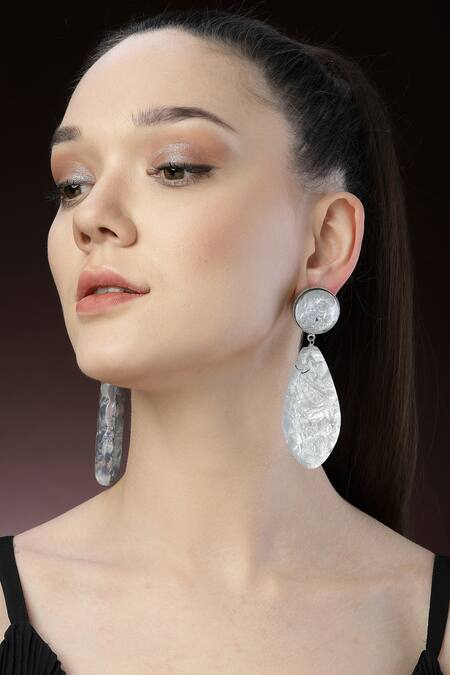 Bijoux By Priya Chandna_Silver Plated Foil Printing Resin Earrings _Online_at_Aza_Fashions