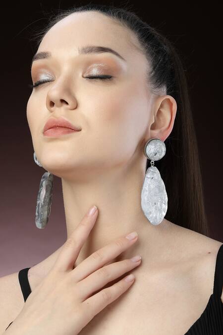 Buy_Bijoux By Priya Chandna_Silver Plated Foil Printing Resin Earrings _Online_at_Aza_Fashions