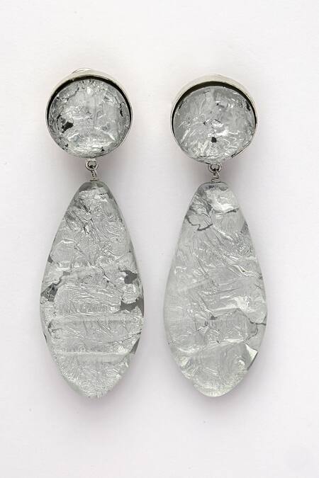 Shop_Bijoux By Priya Chandna_Silver Plated Foil Printing Resin Earrings _Online_at_Aza_Fashions