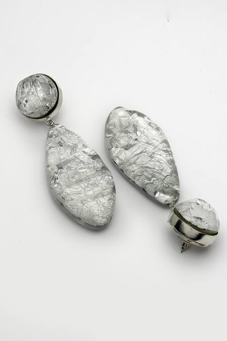 Bijoux By Priya Chandna_Silver Plated Foil Printing Resin Earrings _at_Aza_Fashions