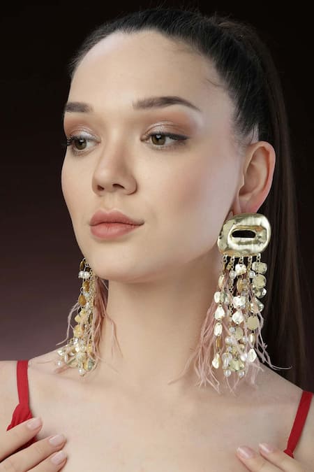 Bijoux By Priya Chandna Feather Pearl Tassel Earrings 