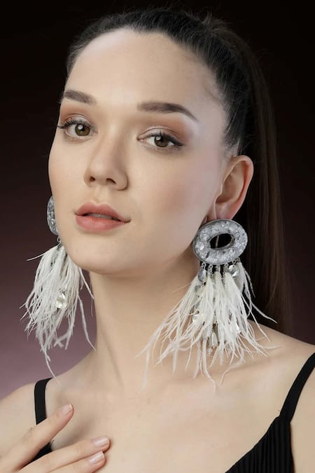 Bijoux By Priya Chandna Resin Feather Tassel Earrings 