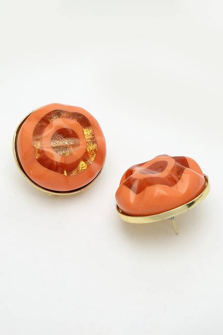 Buy_Bijoux By Priya Chandna_Orange Foil Printing Round Resin Earrings _Online_at_Aza_Fashions