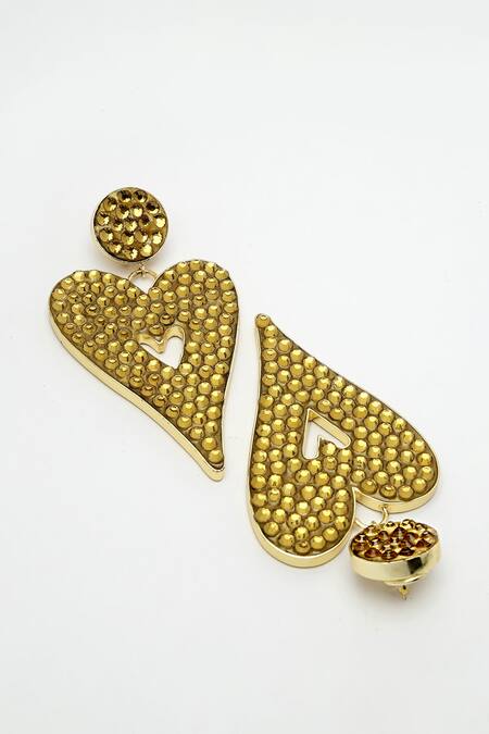 Buy_Bijoux By Priya Chandna_Gold Plated Crystals Embellished Heart Dangler Earrings 