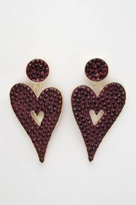Bijoux By Priya Chandna_Purple Crystals Embellished Heart Dangler Earrings _at_Aza_Fashions