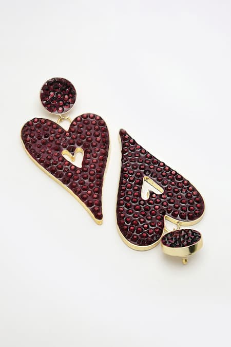 Buy_Bijoux By Priya Chandna_Purple Crystals Embellished Heart Dangler Earrings 