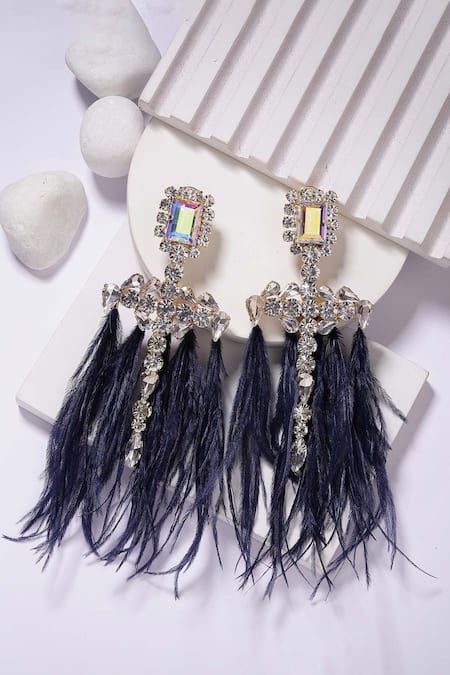 Buy_Bijoux By Priya Chandna_Silver Plated Crystals, Feathers Embellished Dangler Earrings 