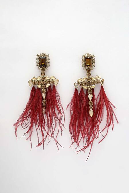 Buy_Bijoux By Priya Chandna_Gold Plated Crystals, Feathers Dangler Earrings 