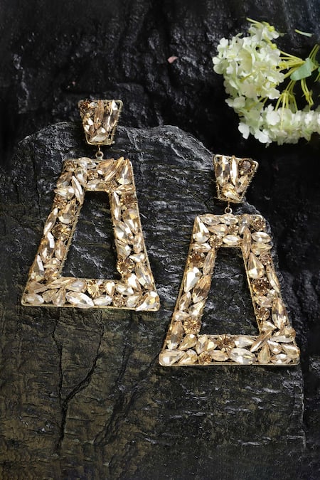 Shop Bijoux By Priya Chandna Gold Plated Crystals Trapezoidal Frame Earrings at Aza Fashions Shop_Bijoux By Priya Chandna_Gold Plated Crystals Trapezoidal Frame Earrings _at_Aza_Fashions