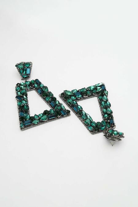 Buy_Bijoux By Priya Chandna_Green Crystals Trapezoidal Open Frame Earrings 