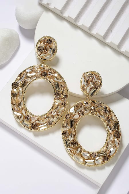 Shop_Bijoux By Priya Chandna_Gold Plated Crystals Embellished Hoop Earrings _at_Aza_Fashions