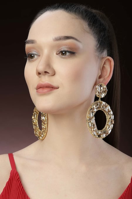Bijoux By Priya Chandna_Gold Plated Crystals Embellished Hoop Earrings _Online_at_Aza_Fashions