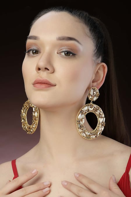 Buy_Bijoux By Priya Chandna_Gold Plated Crystals Embellished Hoop Earrings _Online_at_Aza_Fashions