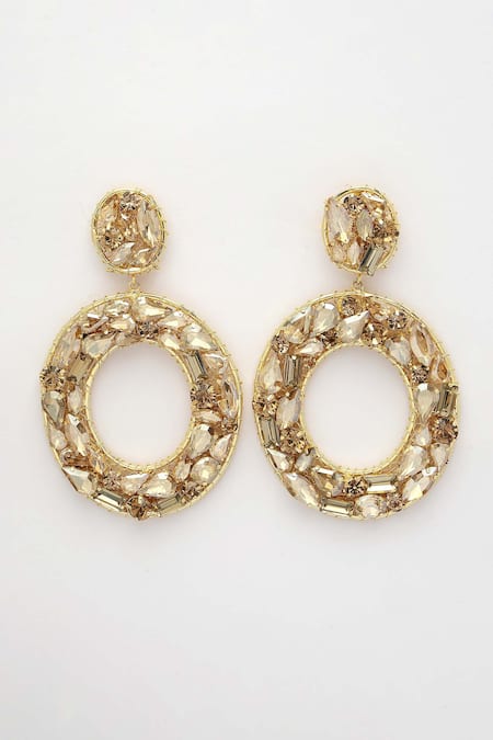 Bijoux By Priya Chandna_Gold Plated Crystals Embellished Hoop Earrings _at_Aza_Fashions