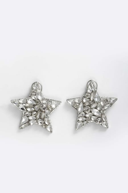 Bijoux By Priya Chandna_Silver Plated Crystals Star Shaped Earrings _Online_at_Aza_Fashions