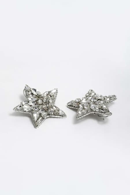 Buy_Bijoux By Priya Chandna_Silver Plated Crystals Star Shaped Earrings _Online_at_Aza_Fashions