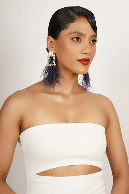 Bijoux By Priya Chandna Contrast Feather Dangler Earrings 