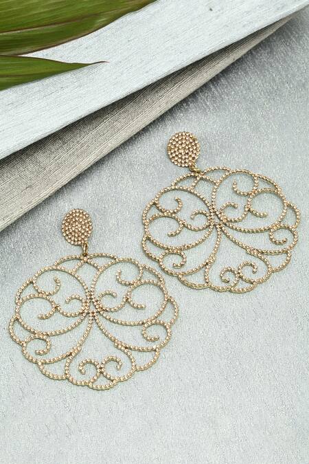 Bijoux By Priya Chandna Gold Plated Crystal Filigree Hoop Earrings  2