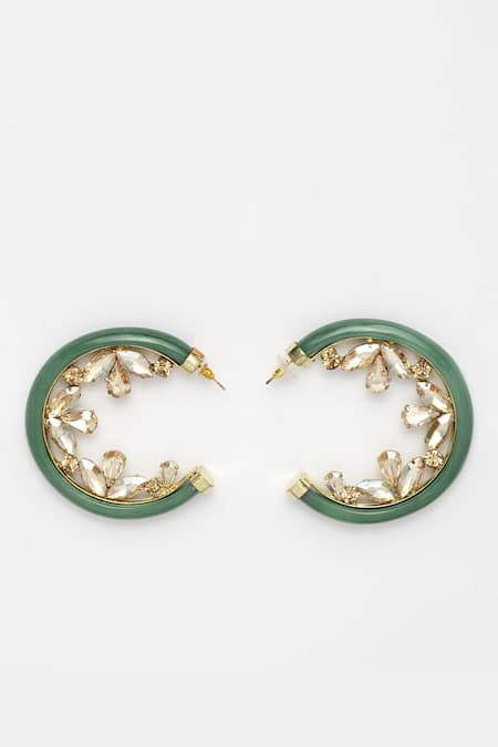 Bijoux By Priya Chandna_Green Crystals Half Hoop Earrings _Online_at_Aza_Fashions