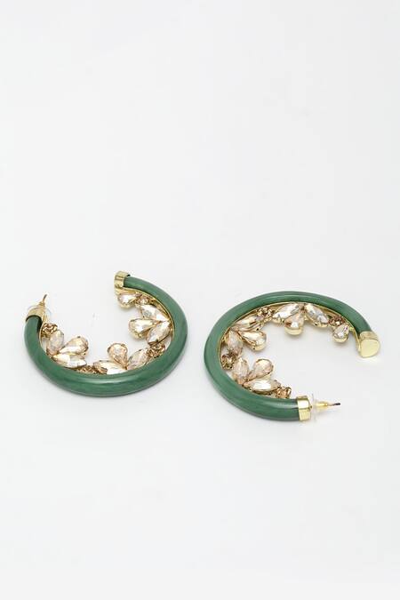 Buy_Bijoux By Priya Chandna_Green Crystals Half Hoop Earrings _Online_at_Aza_Fashions