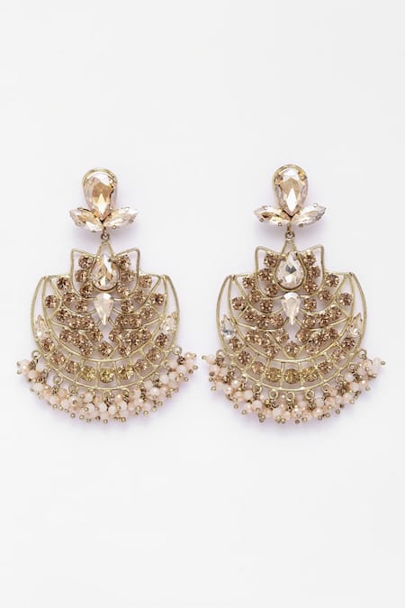Bijoux By Priya Chandna_Gold Plated Crystals, Pearls Embellished Chandelier Earrings _Online_at_Aza_Fashions