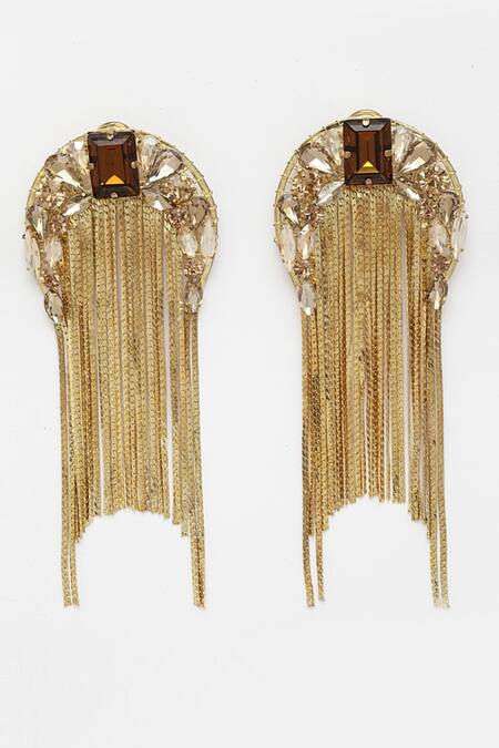 Bijoux By Priya Chandna_Gold Plated Crystals Waterfall Chain Earrings _Online_at_Aza_Fashions
