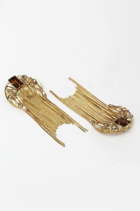 Buy_Bijoux By Priya Chandna_Gold Plated Crystals Waterfall Chain Earrings _Online_at_Aza_Fashions