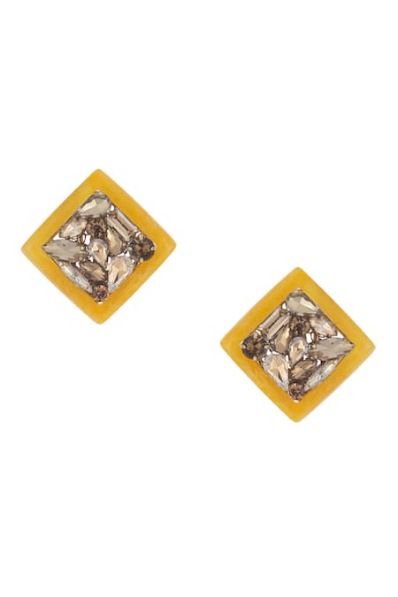 Shop Bijoux By Priya Chandna Yellow Crystals Diamond Shaped Studs at Aza Fashions Shop_Bijoux By Priya Chandna_Yellow Crystals Diamond Shaped Studs _at_Aza_Fashions
