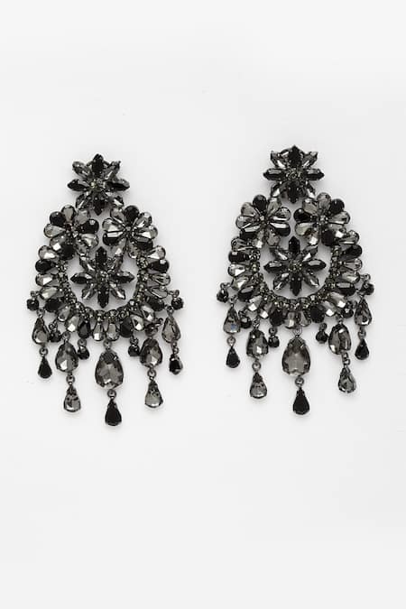 Bijoux By Priya Chandna_Black Crystals Smoke Embellished Earrings _Online_at_Aza_Fashions
