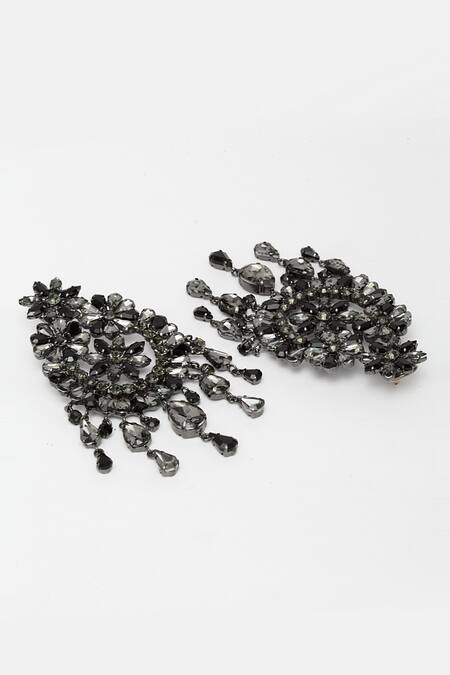 Buy_Bijoux By Priya Chandna_Black Crystals Smoke Embellished Earrings _Online_at_Aza_Fashions