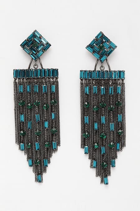 Bijoux By Priya Chandna_Green Crystals Waterfall Dangler Earrings _Online_at_Aza_Fashions