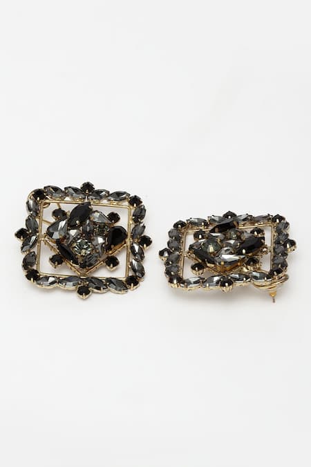Buy_Bijoux By Priya Chandna_Black Crystals Diamond Carved Studs _Online_at_Aza_Fashions