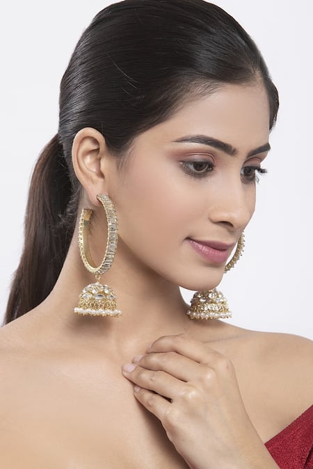 Bijoux By Priya Chandna Gold Plated Crystal Embellished Jhumka Hoops 