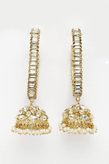 Bijoux By Priya Chandna_Gold Plated Crystals Embellished Jhumka Hoops _Online_at_Aza_Fashions