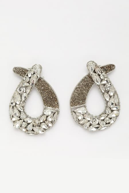 Bijoux By Priya Chandna Silver Plated Crystals Tear Carved Earrings Online at Aza Fashions Bijoux By Priya Chandna_Silver Plated Crystals Tear Carved Earrings _Online_at_Aza_Fashions