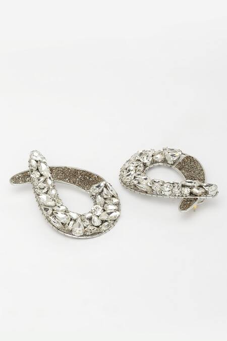 Buy Bijoux By Priya Chandna Silver Plated Crystals Tear Carved Earrings Online at Aza Fashions Buy_Bijoux By Priya Chandna_Silver Plated Crystals Tear Carved Earrings _Online_at_Aza_Fashions